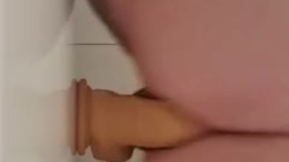 Perfect white ass riding dildo